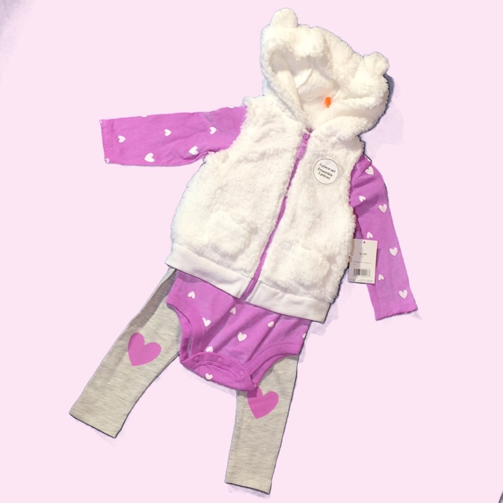 NWT George 18-24m 3-piece set, Sherpa hooded vest ears, hearts, Valentine